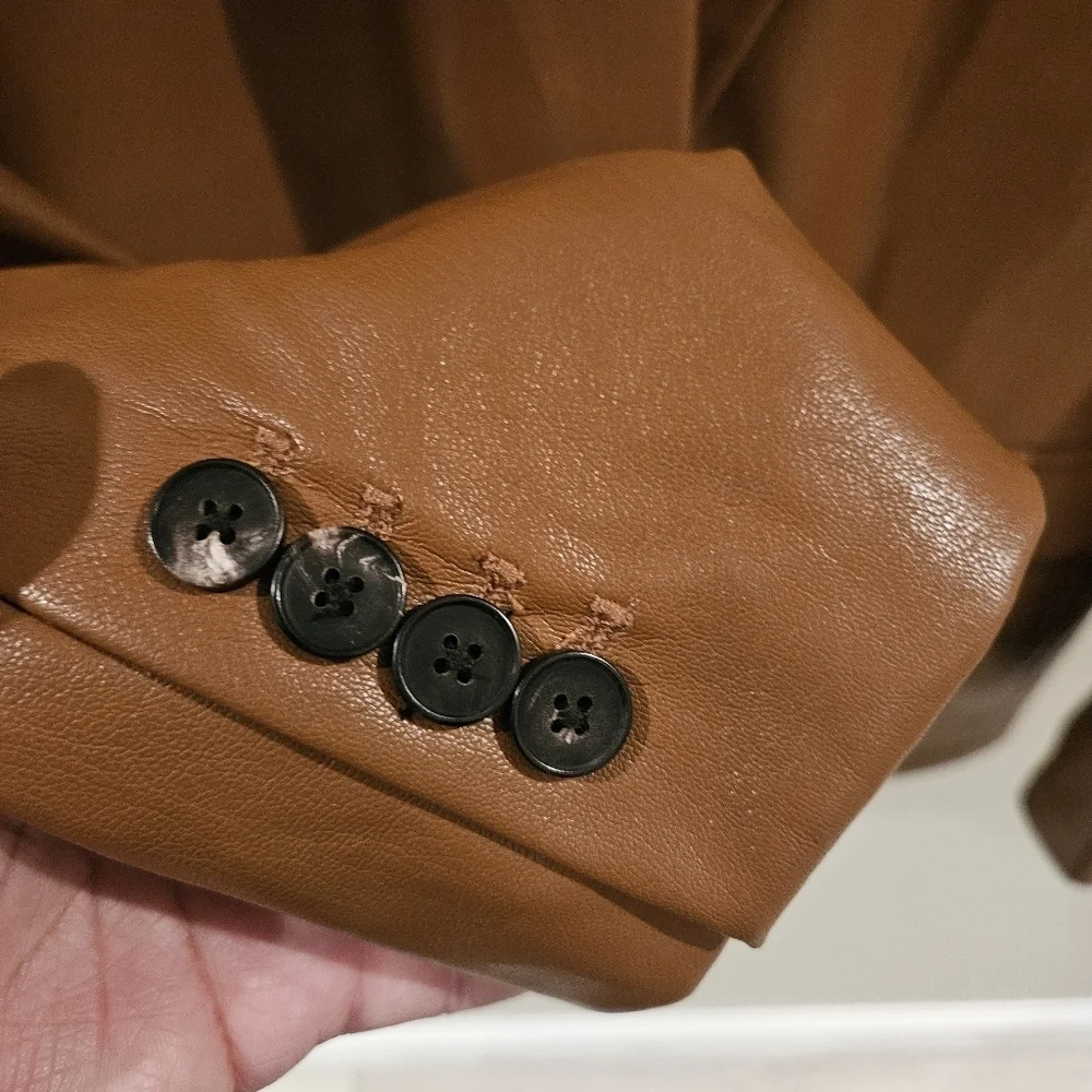 Zara Brown Faux Lether Oversized Blazer Jacket